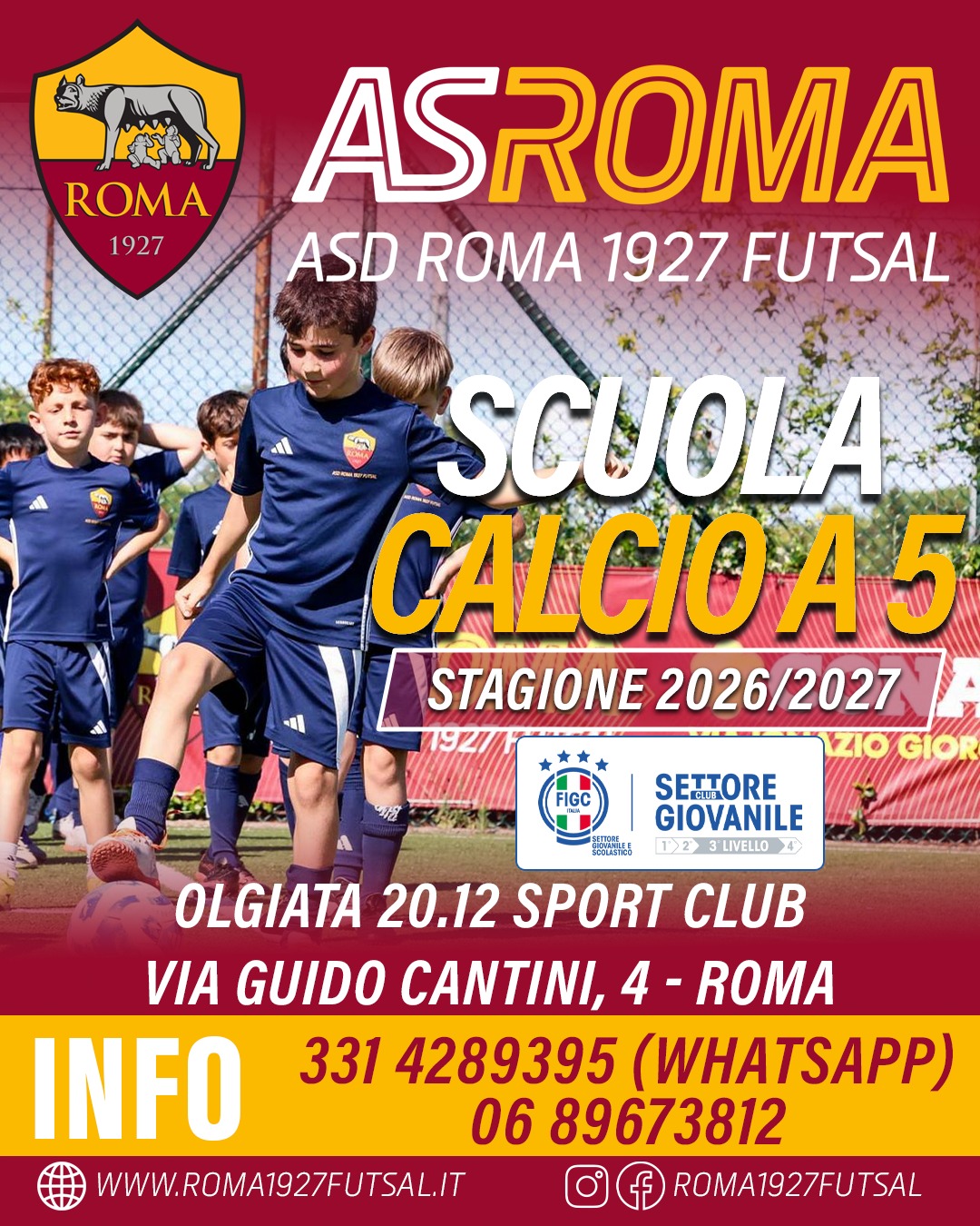 Il futuro giallorosso inizia qui: aperte le iscrizioni alla Scuola Calcio a 5 Roma 1927 Futsal